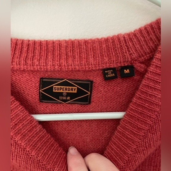 Superdry Lambswool Blend Red Sweater Size Medium - Picture 3 of 8